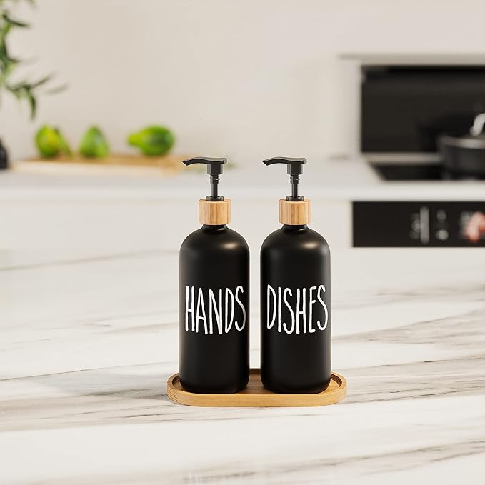 Dish Soap Dispenser for Kitchen,Glass Hand Soap Dispenser, Modern Farmhouse Decorfor Bathroom,Kitchen Decor