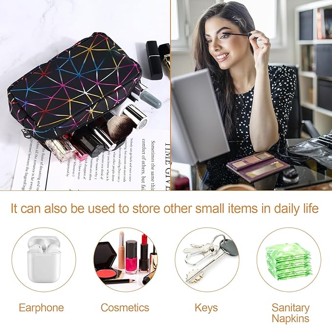 Period Bag for Girls Womens, Leather Sanitary Napkin Storage Bag, Portable Menstrual Pad Bag Period Pads Pouch, Small Make Up Bags(Colorful Black)