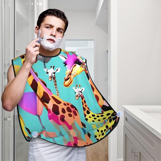 Colorful Giraffe Fans Lovers Print Beard Bib Shaving Apron, Beard Hair Trimming Cape Gift For Dad