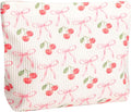 Ksriylm Cute Cherry Makeup Pouch for Women Small Make Up Bag for Purse Zipper Initial Makeup Cosmetic Bags Pouches for Purse Aesthetic Travel Toiletry Bags, Pink Cherries Bows