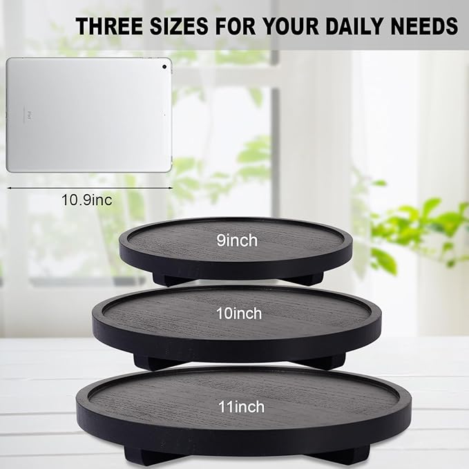 Round Decorative Tray Farmhouse Kitchen Decor Soap Dish, 9" Black