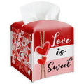 Happy Valentine's Day Red Heart Design Tissue Box Cover - Love Is Sweet PU Leather Waterproof Tissue Holder - Festival Facial Paper Organizer for Home Bathroom Office-Desk Decorative Dispenser Box-B09