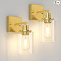 Licperron Gold Wall Sconces Set of 2, Bathroom Sconces Wall Lighting with Clear Glass Shade, Modern Brushed Glod Vanity Wall Light Fixtures for Bedroom, Mirror, Living Room, Hallway, E26 Base