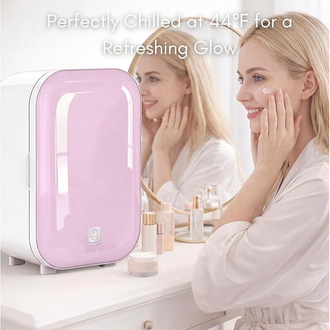 Kikihuose 22L Mini Skincare Fridge, Beauty Fridge for Cosmetic Storage, 44°F Intelligent Temperature Control, Personal Small Makeup Refrigerator for Bedroom, Dorm