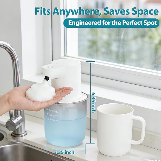 Automatic Foaming Soap Dispenser Touchless: 13.5oz Wall Mount/Countertop Foam Soap Dispenser, Type-C Rechargeable – Suitable for Bathroom, Office, Hotel (White)