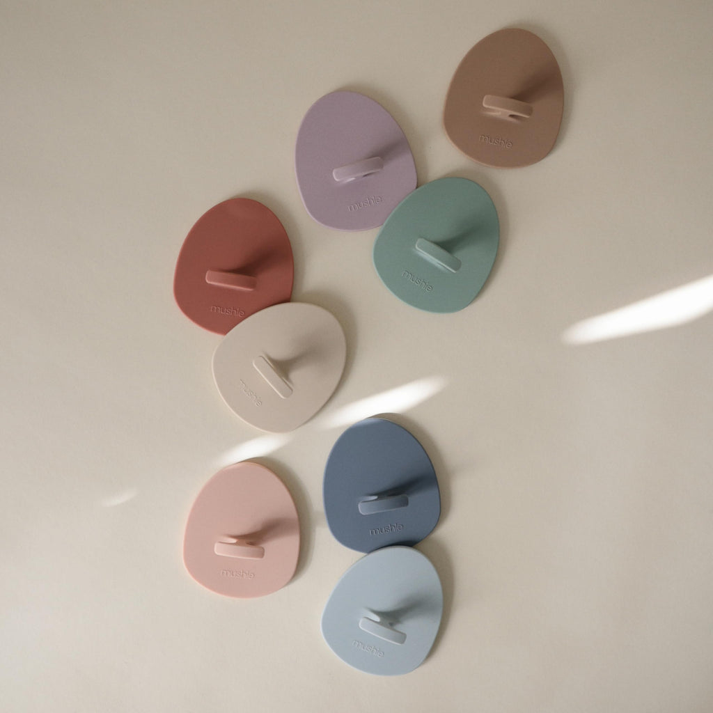mushie Baby Bath Cradle Cap Brush | Soft Silicone Bristles for Dry Skin, Eczema, & Cradle Cap Treatment | 2-Pack (Blush/Shifting Sand)