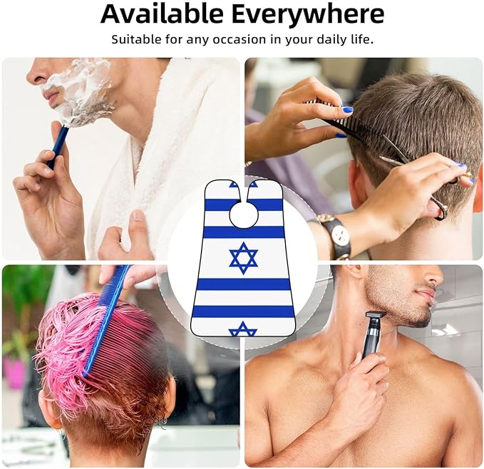 Israeli Flag Print Beard Bib Apron For Men, Beard Hair Catcher For Men Shaving Trimming,Beard Cape Cloth