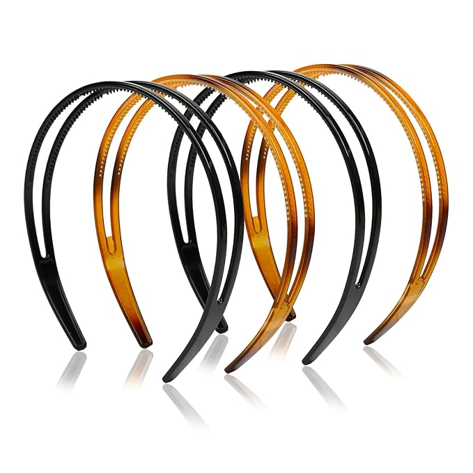 WOVOWOVO 4 Packs Plastic Headbands for Women Black Comb Headband Double Row Teeth Head Bands for Women's Hair Trendy Womens Hairbands Non Slip Hair Accessories
