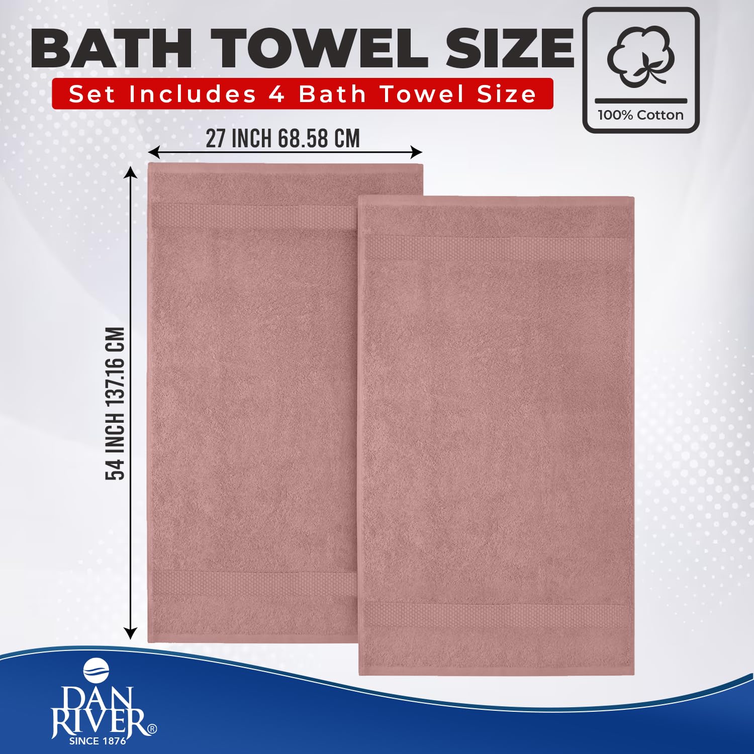 DAN RIVER 600 GSM Cotton Large Bath Towels Set of 4, 27 x 54 Inches