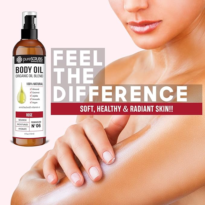 pureSCRUBS Ultra Moisturizing Rose Body Oil for Dry Skin, 4 oz
