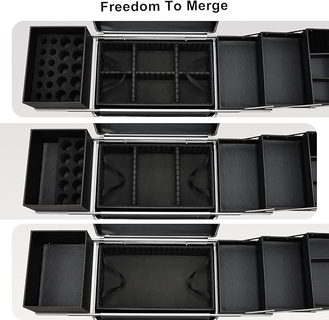 Stagiant Rolling Makeup Train Case Cosmetology Case on Wheels Travel Cosmetic Suitcase Trolley Makeup Luggage Storage Box 4 Tray with Lock Middle Layer Salon Nail Tech Cart Traveling Tattoo Case Black