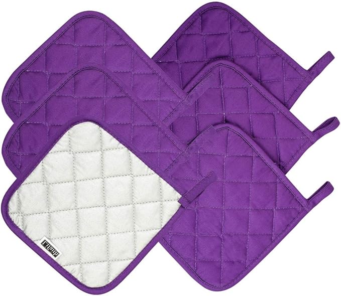 Lifaith 6 Pack Potholders Kitchen Pot Holders Set,Cotton Pot Holders for Kitchen 7 inch hot Pads,Heat Resistant Hot Pads for Cooking and Baking Grape