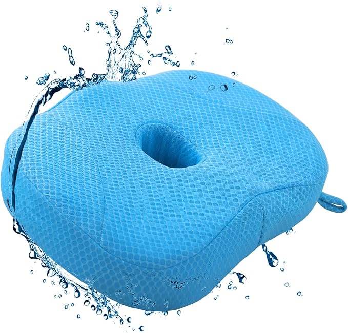 Idle Hippo Hot Tub Booster Seat, 4D Air Mesh Hot Tub Pillow with Powerful 6 Non-Slip Suction Cups, Ergonomic Booster Cushion, Quick Dry Spa Pillow for Indoor Outdoor Hot Tub-Blue