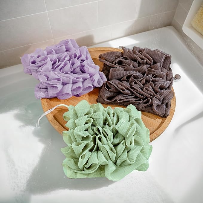 3 Pcs Soap Bar Loofah, 2 in 1 Bar Soap Loofah Pouch Can Hold Soap Effective Exfoliation for Bathing (Green+ Coffee Brown+ Purple)