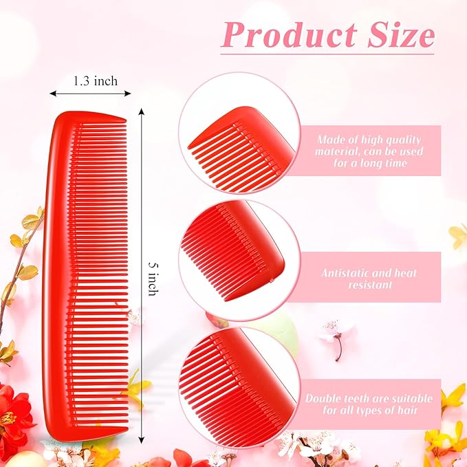Didaey 50 Pcs Pocket Combs for Men 5 Inch Cutting with Wide and Fine Teeth Plastic Professional Barber Haircut Small Anti Static Combs for Women Grooming Accessories for Beard(Red)