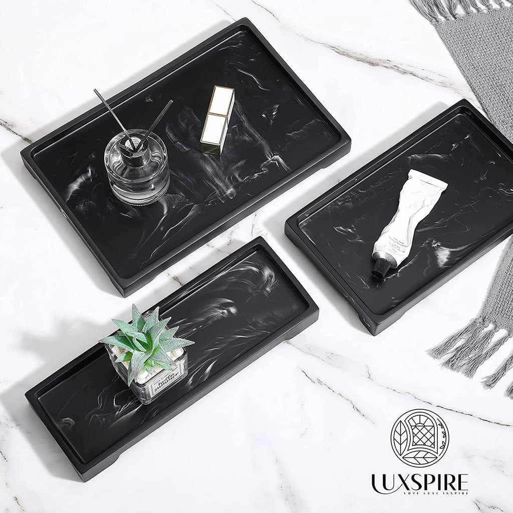 Luxspire Marble Tray for Soap Dispenser Perfume Jewelry, S, Ink Black