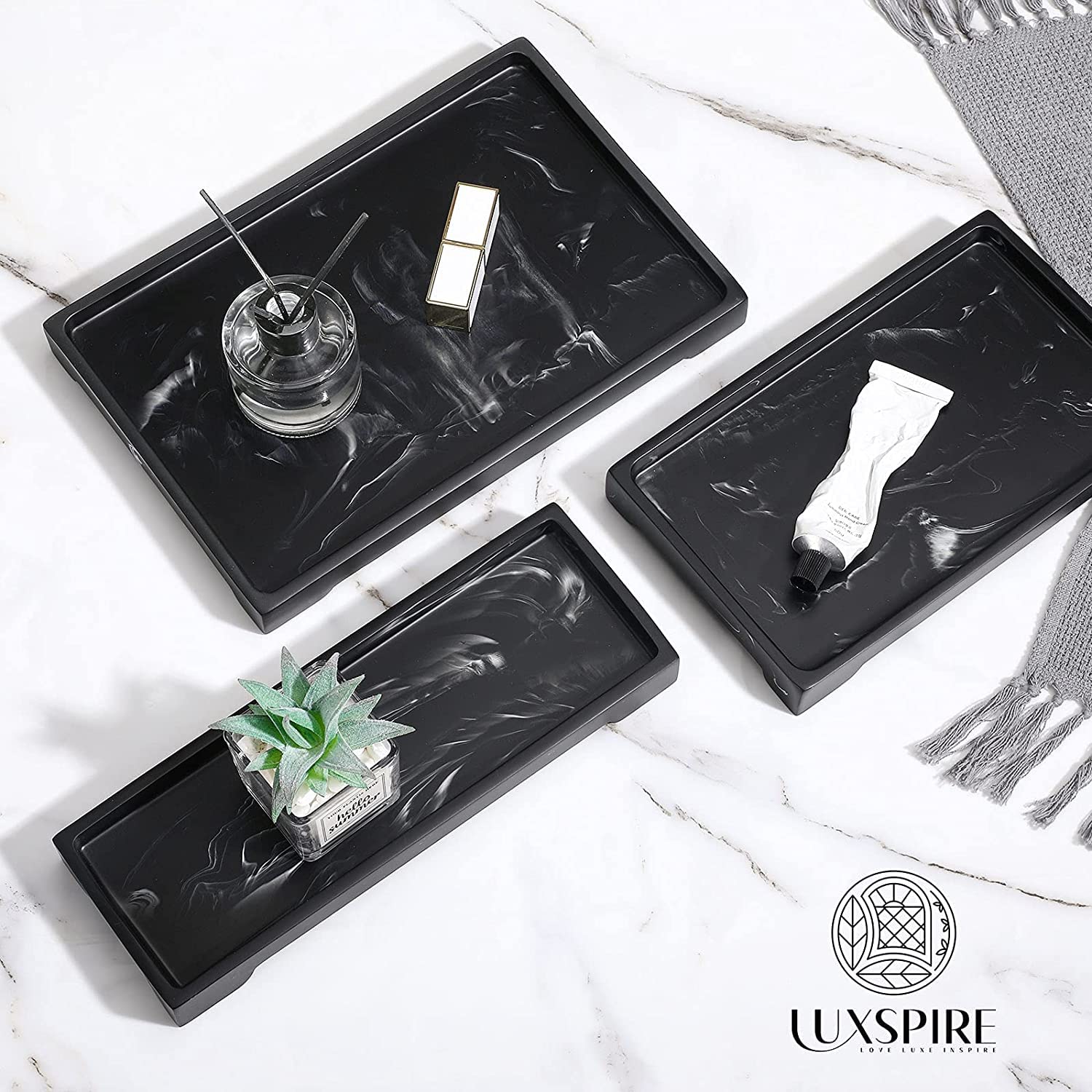 Luxspire Marble Tray for Soap Dispenser Perfume Jewelry, S, Ink Black
