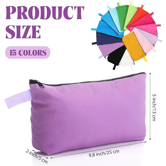 Saintrygo 30 Pcs Canvas Makeup Bags Bulk, Travel Cosmetic Zipper Pouch Blank DIY Multipurpose Toiletry Bag Hygiene Pouch for Women Purse Pencil Case (9.8 x 5 x 2 Inch,Novel)