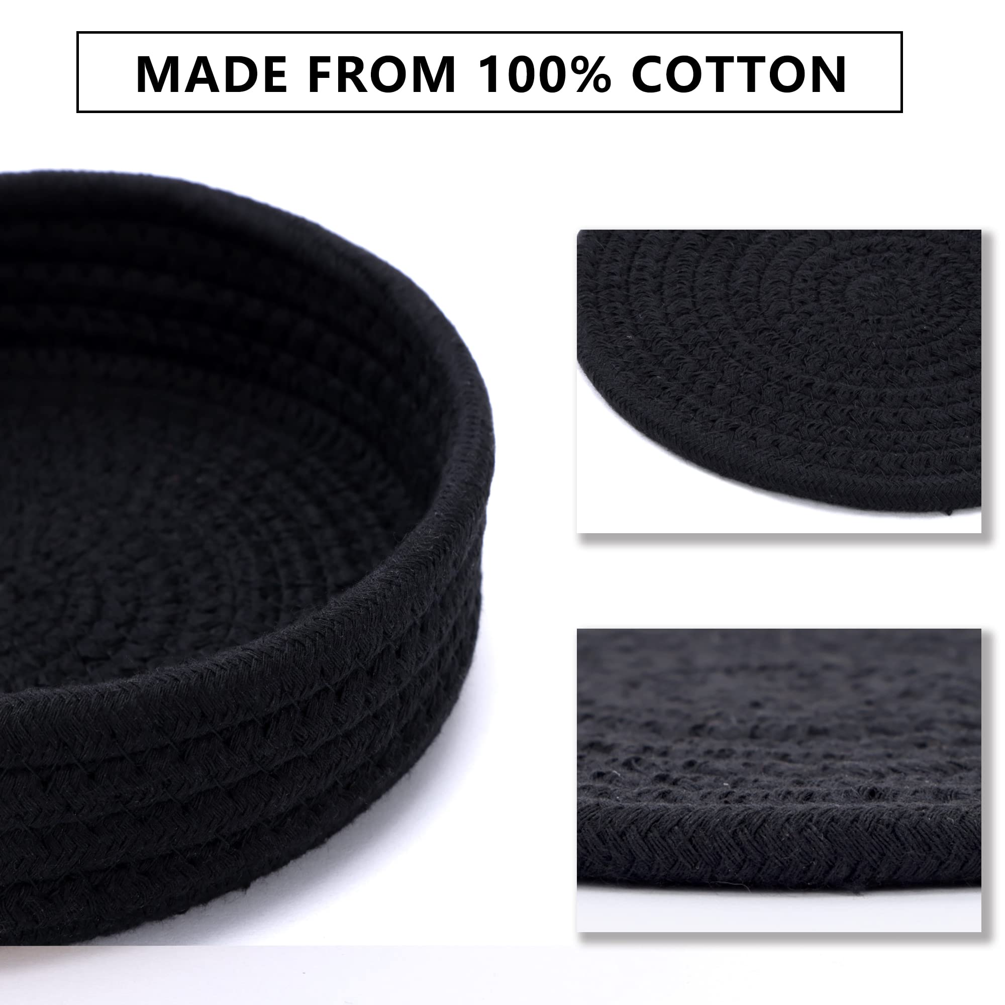 Coga Trivets for Hot Dishes, 5 Pack 7 Inch Cotton Hot Pads for Kitchen with Storage Basket, Round Pot Holders for Kitchen, Heat Resistant Mats for Countertop, Pots and Pans, Farmhouse Decor, Black