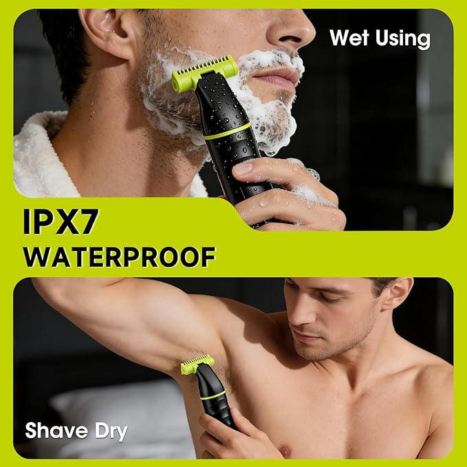 Lanumi 2 in 1 Men's Grooming Kit, Cordless Rechargeable Beard Trimmer, IPX7 Waterproof Electric Razor for Nose Ear Body Hair Trimmer