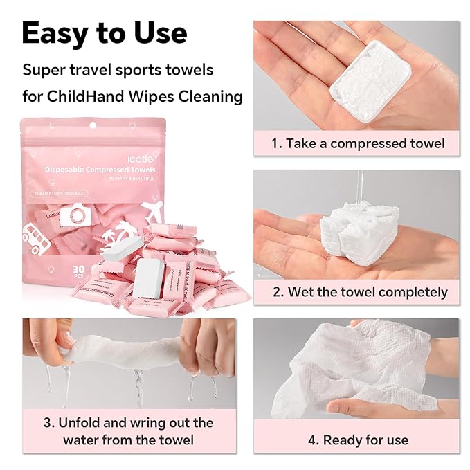 Compressed Towel 30 Pcs Disposable Compressed Face Towel Portable Cotton Coin Tissue Camping Towel for Travel/Home/Outdoor Activities