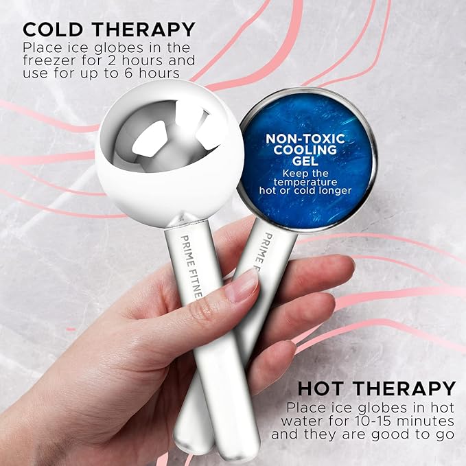 Prime Fitness Ice Globes for Facials | Unbreakable Steel Cooling Roller | Cryo Sticks for Face | Face Massager for Neck & Eyes | Skin Care for Dark Circles, Puffiness (Red)