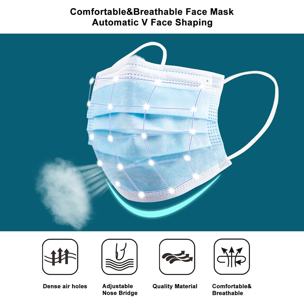 akgk Disposable Face Masks 100Pcs, Blue Face Mask, 3 Ply Disposable Mask