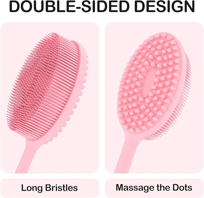 MateeyLife Silicone Body Scrubber Exfoliator With Handle, Gentle Back Scrubber for Shower, Bath Brush, Loofah Body Scrubber