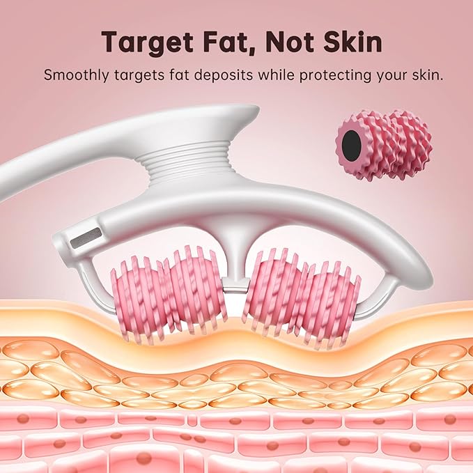 Hikamora Cellulite Massage Tool, Manual Cellulite Roller, Contoured & Smoother Skin, Relieve Leg Muscle Soreness, Dimpled Skin Removal, Legs/Thighs/Buttocks, Anti-Cellulite Roller (Pink)