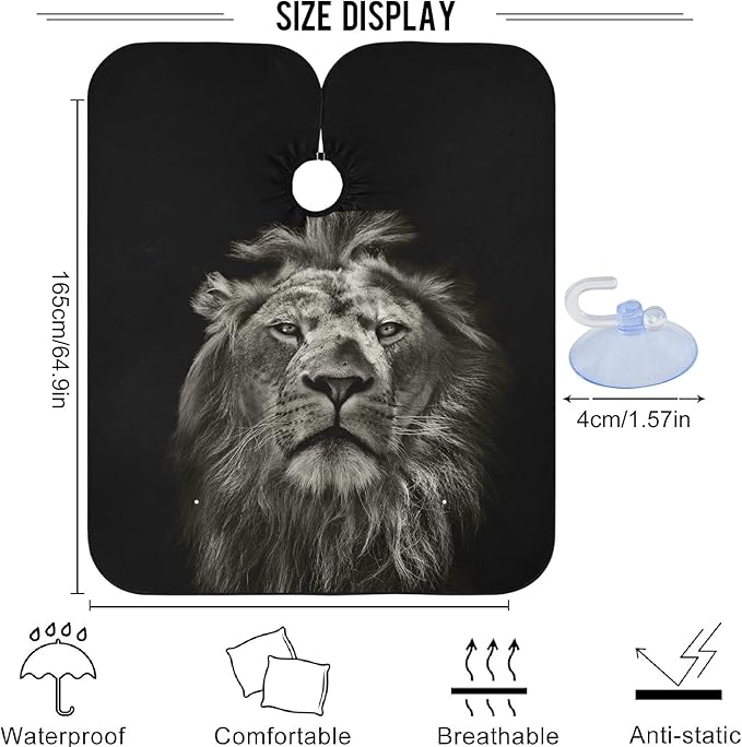 visesunny Barber Cape Dark Lion Animal 3D Print Polyester Hair Cutting Salon Cape Apron Anti-Static Haircut Shaving Cloth Beard Shaving Bib Hairdressing Cape
