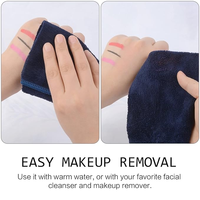 SINLAND Microfiber Facial Cloths Fast Drying Washcloth 12inch x 12inch (Pack of 10, Navy Blue)