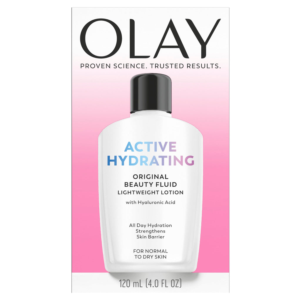 Olay Face Moisturizer, Active Hydrating Beauty Fluid Lotion, Original Facial Moisturizer, 4 Oz. (Pack of 2)