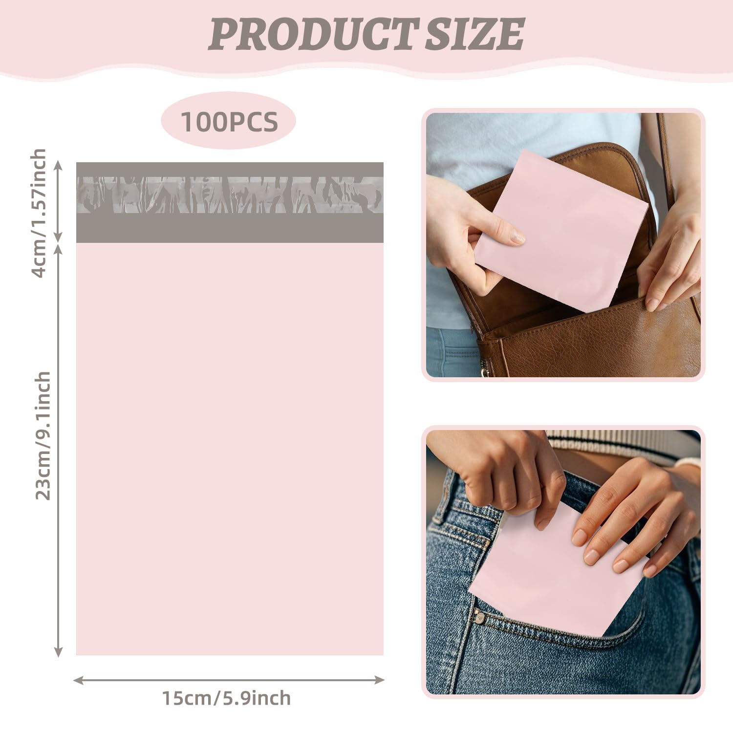100Pcs Light Pink Sanitary Napkin Disposal Bags, Feminine Self-Sealing Hygiene Disposal Bags for Tampons, Pads and Liners, Personal Care Sanitary Bag for Women Privacy Handling