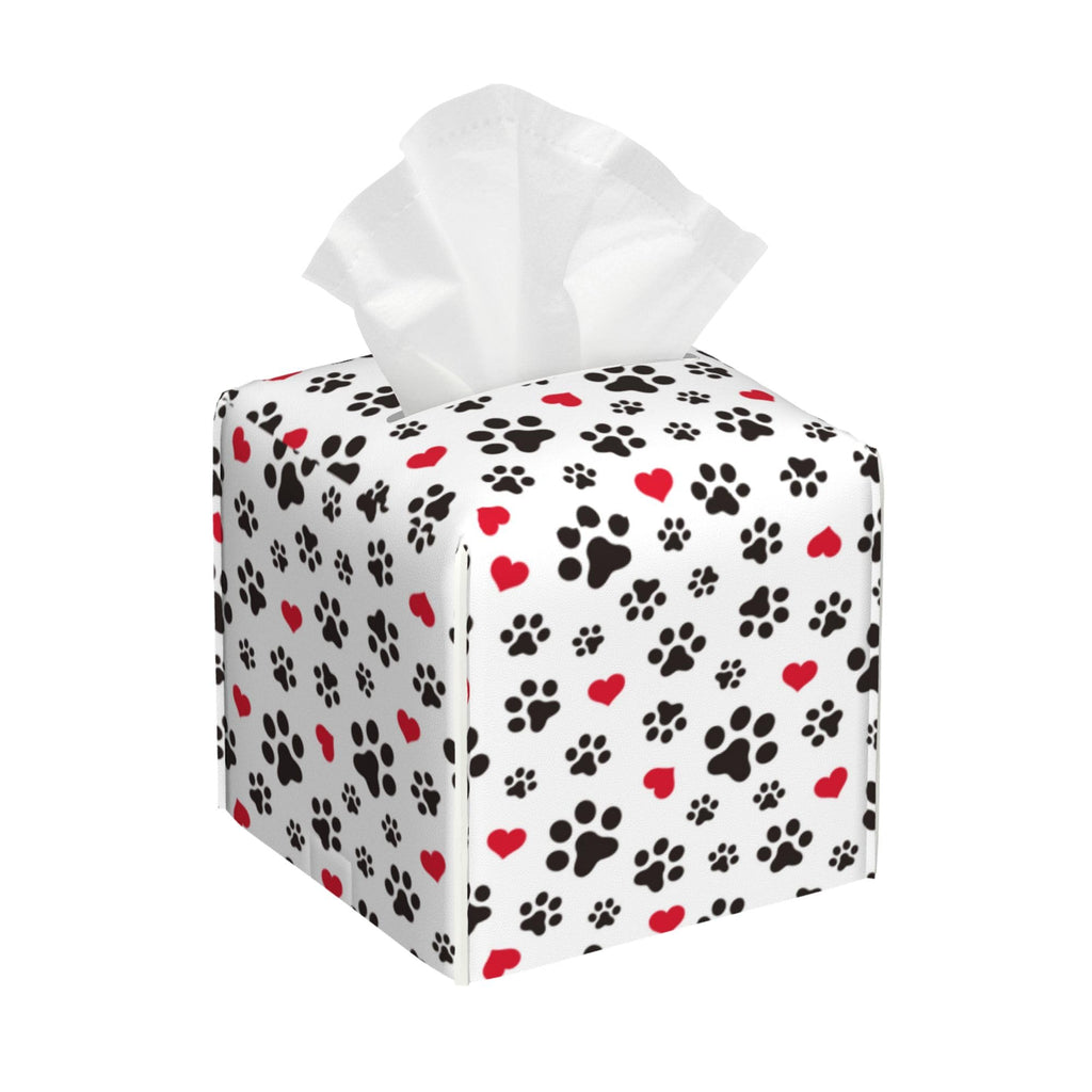 Dog Paw Cat Paw Heart Love Tissue Box Cover Square, Animal Puppy Footprints Tissue Box Holder Waterproof Leather Facial Paper Organizer Dispenser for Bathroom Home Car Nightstand Vanity Desk