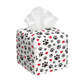 Dog Paw Cat Paw Heart Love Tissue Box Cover Square, Animal Puppy Footprints Tissue Box Holder Waterproof Leather Facial Paper Organizer Dispenser for Bathroom Home Car Nightstand Vanity Desk