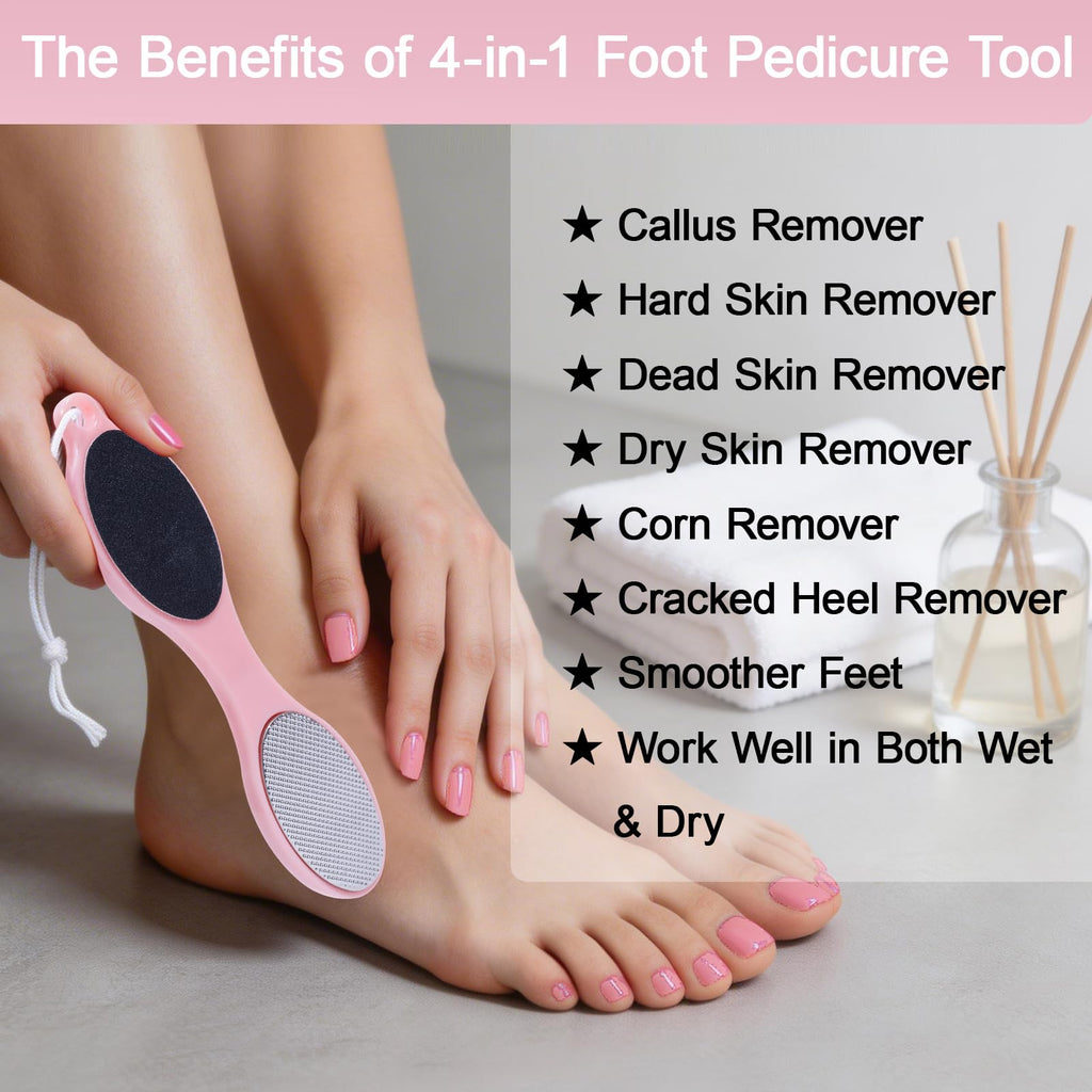 YIOYOODA 4-in-1 Nano Glass Foot Callus Remover, Professional Foot File (Glass, Rasp & Sand Paper), Durable Foot Scrubber Pedicure Tools for Hard and Dead Skin Remover, Soft Smooth Feet, 2 Pcs Pink