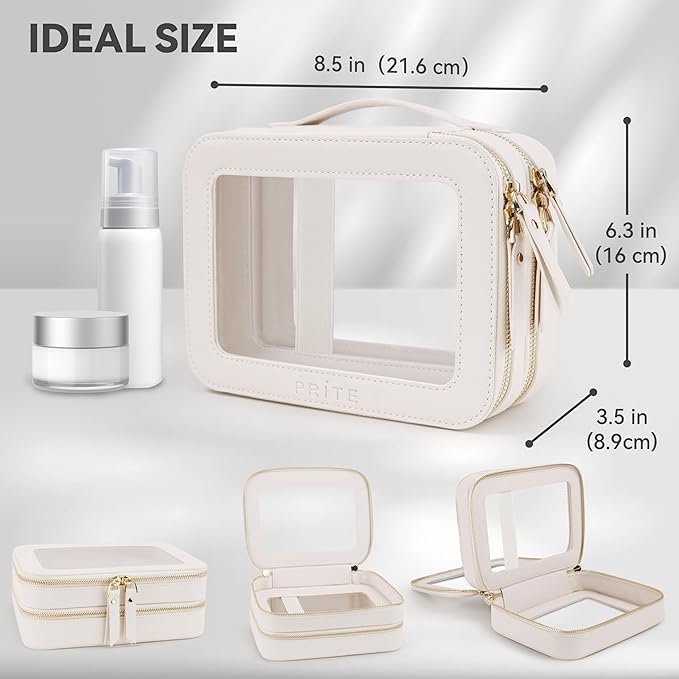 Prite Double Layer Clear Makeup Bag Travel Cosmetic Organizer for Women