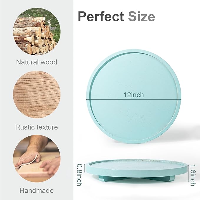 Round Decorative Tray Farmhouse Kitchen Decor Soap Dish, 12" Light Blue