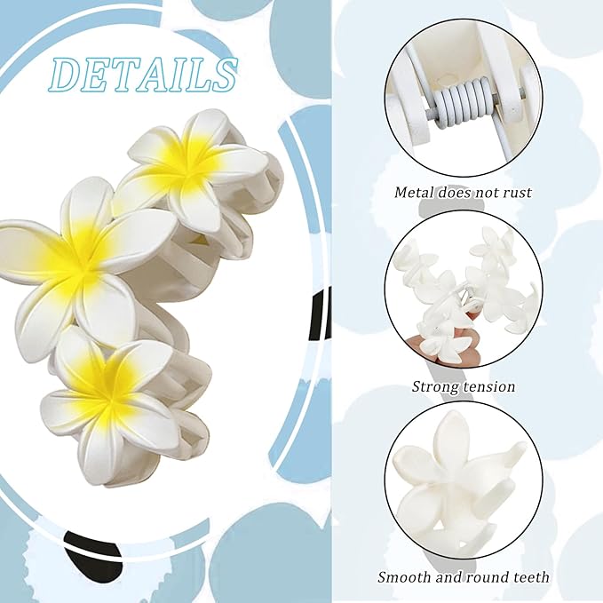 YONOY 6Pcs Flower Hair Clips for Women,Non-Slip Matte Flower Hair Clips for Women,Hawaiian Hair Flower Clip Large Plumeria Strong Hold Hair Claws Banana Cute Clip Beach Hair Accessories