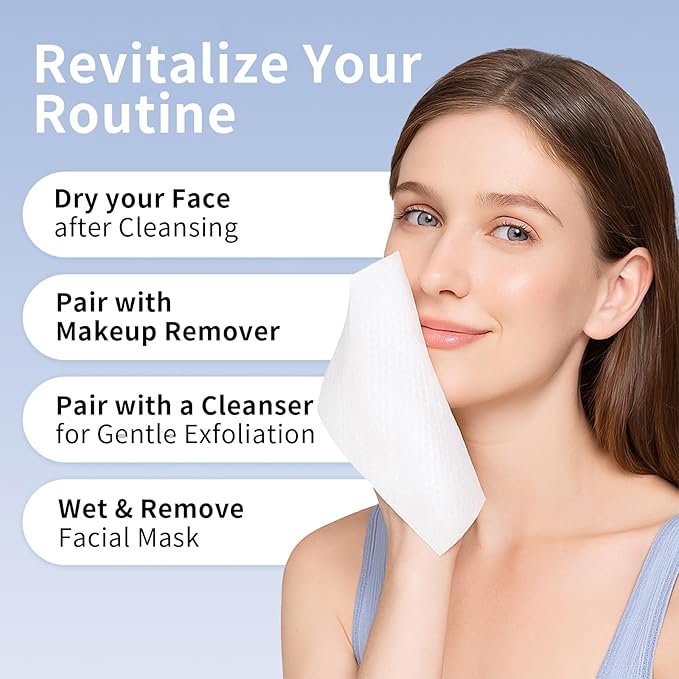 Face Towels, Disposable Biodegradable Clean Facial Towelette for Sensitive Skin, Lint- free Face Cloths for Makeup Remover, Ultra Soft Dry Wipes, Skincare Women Cleansing 480 Count