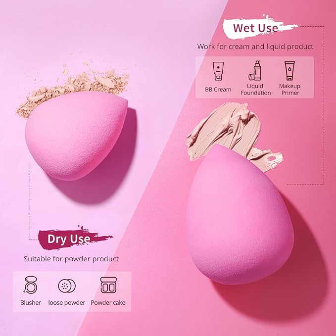 BEAKEY Makeup Sponge Set for Blending, Pink Soft Beauty Sponges