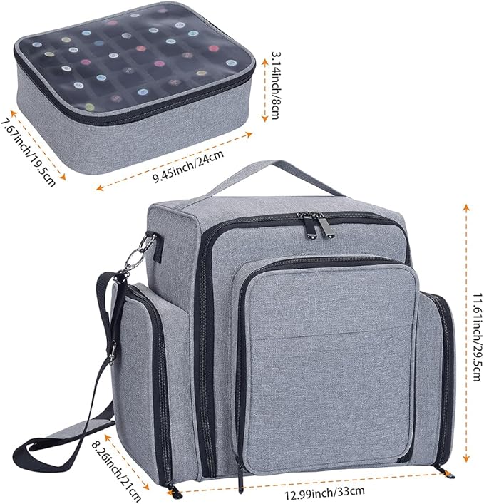 UOZL Nail Polish Organizer Case Hold 60 Bottles with 2 Detachable Bag,Grey