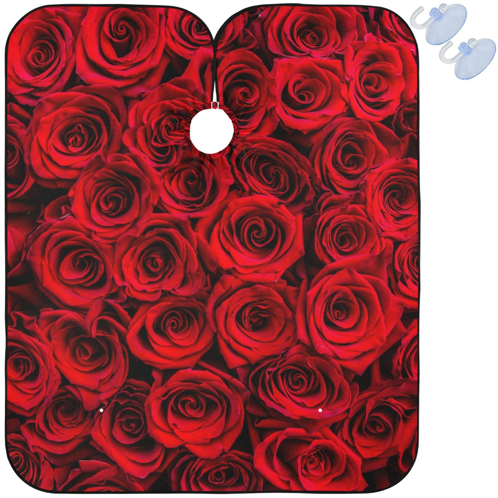 Visesunny Barber Cape - Red Rose Close Texture Polyester Hair Cutting Salon Apron Anti-Static Haircut Water-Resistant Shaving Cloth Beard Shaving Bib