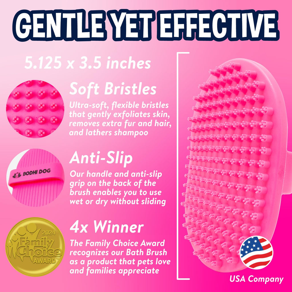 Bodhi Dog Shampoo Brush - Pet Grooming & Bath Supplies for Dogs and Cats - Bath Brush for Long & Short Hair - Premium Scrubber for Shower, Showerhead, Sprayer & Bathing (One Pack, Pink)