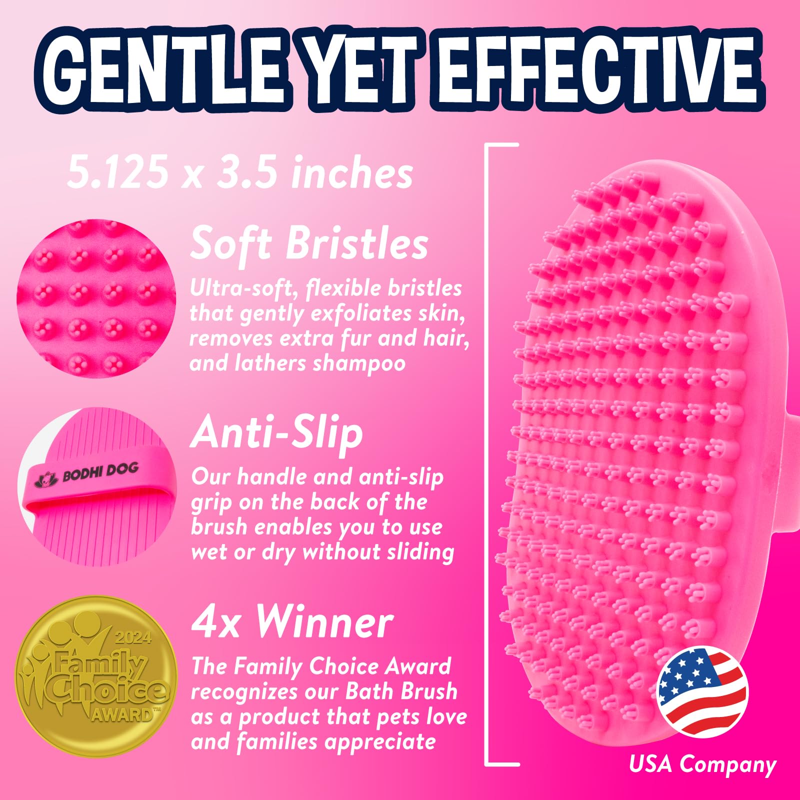 Bodhi Dog Shampoo Brush - Pet Grooming & Bath Supplies for Dogs and Cats - Bath Brush for Long & Short Hair - Premium Scrubber for Shower, Showerhead, Sprayer & Bathing (One Pack, Pink)