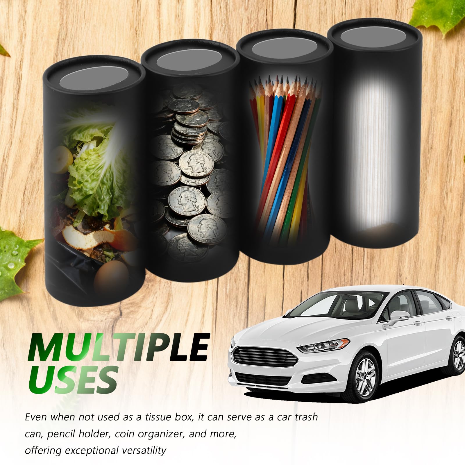 VKQTS 4PCS Car Tissue Holder,Pull-Out Cylinder with 30-Count Tissue