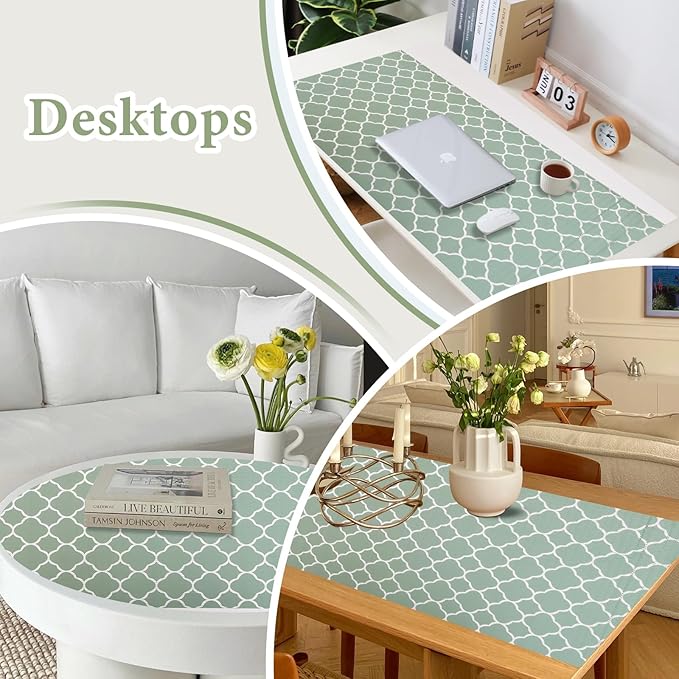 Shelf Liners for Kitchen Cabinets Non Adhesive Drawer Liner 17in x 20FT Light Green Quatrefoil Thickened Shelf Liner Strong Non-Slip Easy to Clean for Tool Box Refrigerator with Knife and Tape Measure