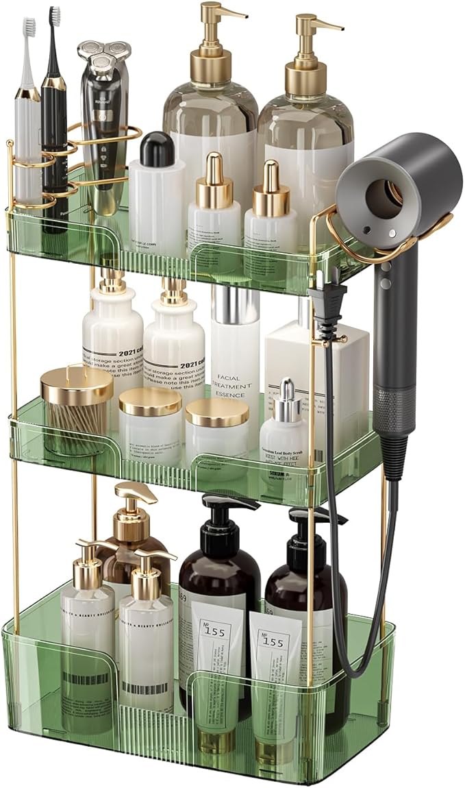 YCIA&DONE Luxury Bathroom Counter Organizer, Large Makeup Organizer Countertop, Shelf Organizer, Vanity Tray, Easily Assemble for Bathroom Organizers and Storage, Undersink, Cabinet