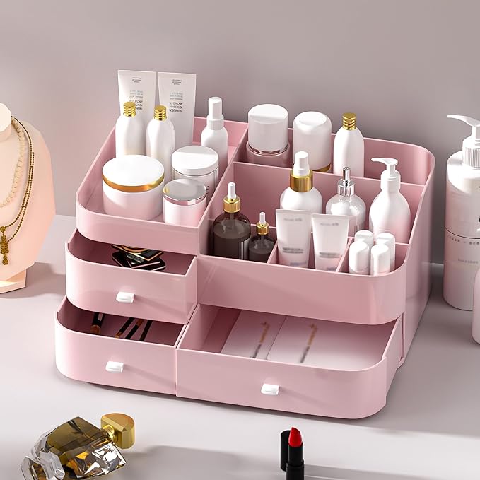 MIUOPUR Makeup Organizer with Drawers, Bathroom Counter Organizer, Plastic Cosmetic Display Case, Large Skincare Storage for Vanity Countertop, Ideal for Bedroom Dresser top and Desktop