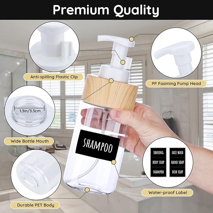 Segbeauty Foaming Soap Dispenser Pump Bottles, 2 Pack of 16.9oz Refillable Plastic Container for Liquid Soap, 500ml Clear Press Foam Hand Soap Dispenser for Modern Bathroom Kitchen Farmhouse Decor